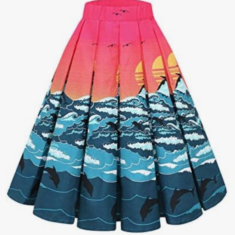 Pink and Blue Ocean Print Skirt